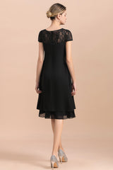 Black Chiffon Short Sleeves Lace Mother of the Bride Dress-27dress