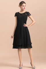 Black Chiffon Short Sleeves Lace Mother of the Bride Dress-27dress