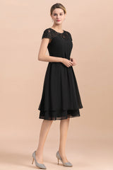 Black Chiffon Short Sleeves Lace Mother of the Bride Dress-27dress