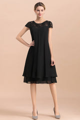 Black Chiffon Short Sleeves Lace Mother of the Bride Dress-27dress