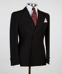 Black Double Breasted Peaked Lapel Business Men Suits
