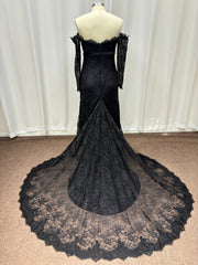 27DRESS Black Elegant Long Sleeves Mermaid Evening Dresses with Sash