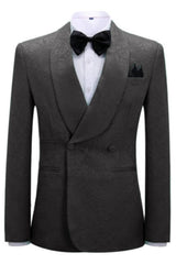 Floarl Jacquard Double Breasted Black Wedding Suits TwoPiece Tuxedos with Shawl Lapel
