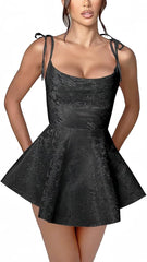 Short A-line Spaghetti Straps Satin Sleeveless Party Dress Jacquard Homecoming Dress