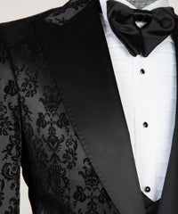 Black Jacquard Peaked Lapel Three Pieces Men Suits