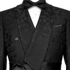 Jacquard Shawl Lapel Double Breasted Bespoke Black Wedding Suits