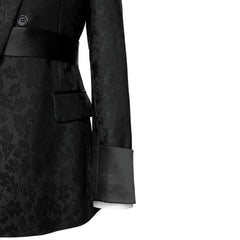 Jacquard Shawl Lapel Double Breasted Bespoke Black Wedding Suits