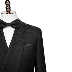 Jacquard Shawl Lapel Double Breasted Bespoke Black Wedding Suits