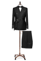 Jacquard Shawl Lapel Double Breasted Bespoke Black Wedding Suits