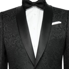 Jacquard Shawl Lapel Two Pieces Slim Fit Black Wedding Suits