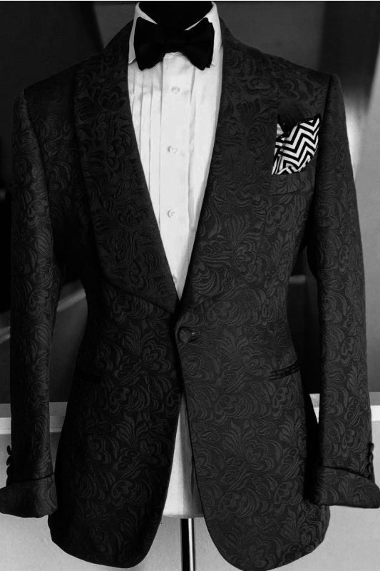 Jacquard Shawl Lapel Two Pieces Black Wedding Suits