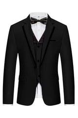 Black Notched Lapel Three Pieces Men Suits For Wedding