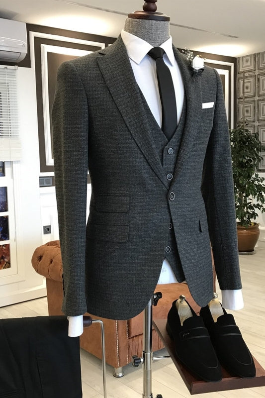 Notched Lapel Three Pieces Simple Black Business Suits