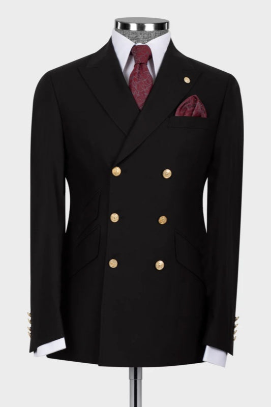 Black Peaked Lapel Double Breasted Business Men Suits