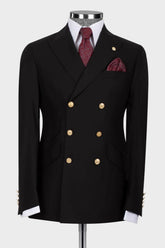 Black Peaked Lapel Double Breasted Business Men Suits