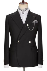 Peaked Lapel Double Breasted Black Prom Suits