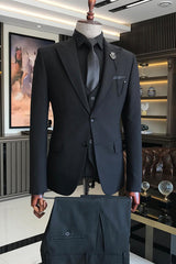 Black Peaked Lapel Three Pieces Men Suits For Business