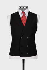 Peaked Lapel Three Pieces Men Black Wedding Suits