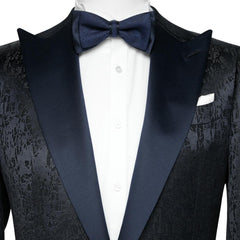 Peaked Lapel Two Pieces Jacquard Slim Fit Black Prom Suits