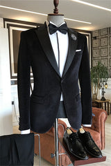 Peaked Lapel Two Pieces Velvet Black Wedding Suits
