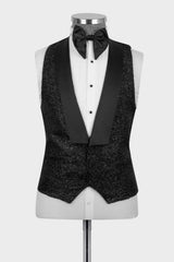 Sequins Peaked Lapel Three Pieces Black Prom Suits For Men