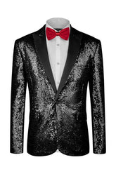 Black Sequins Peaked Lapel Two Pieces Men Suits For Prom