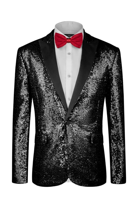 Black Sequins Peaked Lapel Two Pieces Men Suits For Prom