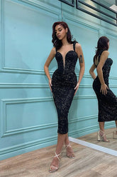 Black Sequins Spaghetti-Straps Mermaid Prom Dress