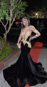 Black Sexy Elegant Embroidery One Shoulder Mermaid Long Prom Dress