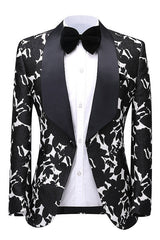 Shawl Lapel Jacquard Two Pieces Black Wedding Suits