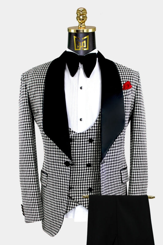 Shawl Lapel Three Pieces Dot Black Wedding Suits