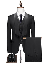Black Shawl Lapel Three Pieces Men Suits For Wedding