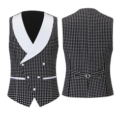Shawl Lapel Three Pieces Black Wedding Suits With White Dot
