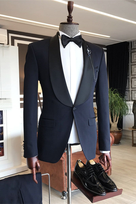 Shawl Lapel Two Pieces Bespoke Black Wedding Suits