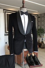 Black Shawl Lapel Two Pieces Velvet Suits For Wedding