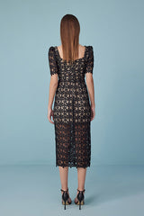 27Dress Black Short Sleeves Square Neck Dresses with Bow