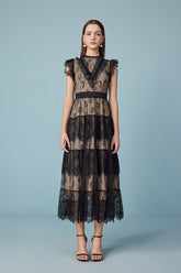 27Dress Black Sleeveless Lace Long Dresses with Sash