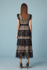 27Dress Black Sleeveless Lace Long Dresses with Sash