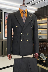 Black Striped Double Breasted Business Men Suits