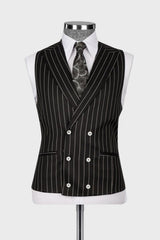Black Striped Peaked Lapel Three Pieces Business Men Suits