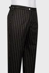 Black Striped Peaked Lapel Three Pieces Business Men Suits