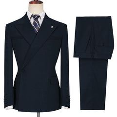 Black Two Pieces Peaked Lapel Ruffles Men Suits