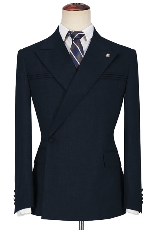 Black Two Pieces Peaked Lapel Ruffles Men Suits