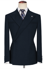 Black Two Pieces Peaked Lapel Ruffles Men Suits