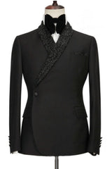 Two Pieces Black Wedding Suits With Sequins Shawl Lapel