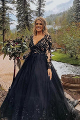 Black Wedding Dress Long Sleeves With Lace-27dress