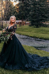 Black Wedding Dress Long Sleeves With Lace-27dress