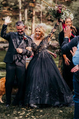 Black Wedding Dress Long Sleeves With Lace-27dress