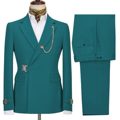 Notched Lapel Fashion Two Pieces Men Blue Green Prom Suits