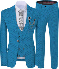 Blue Notched Lapel Three Pieces Close Fitting Men Suits For Prom